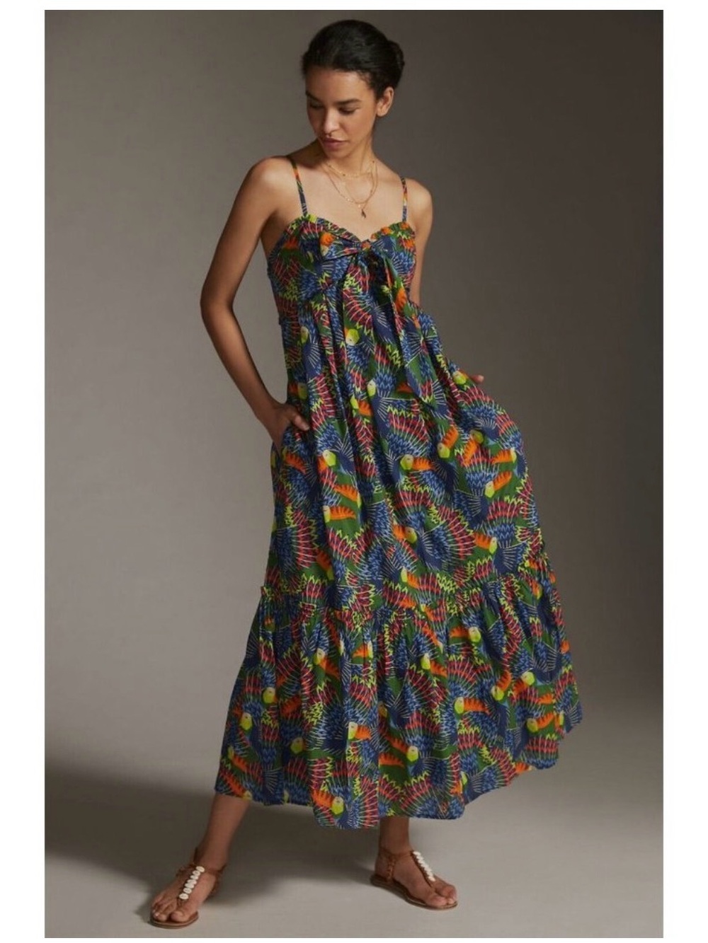 NWT Farm Rio x Anthropologie Printed Maxi Dress L $230 Sleeveless 100% Cotton